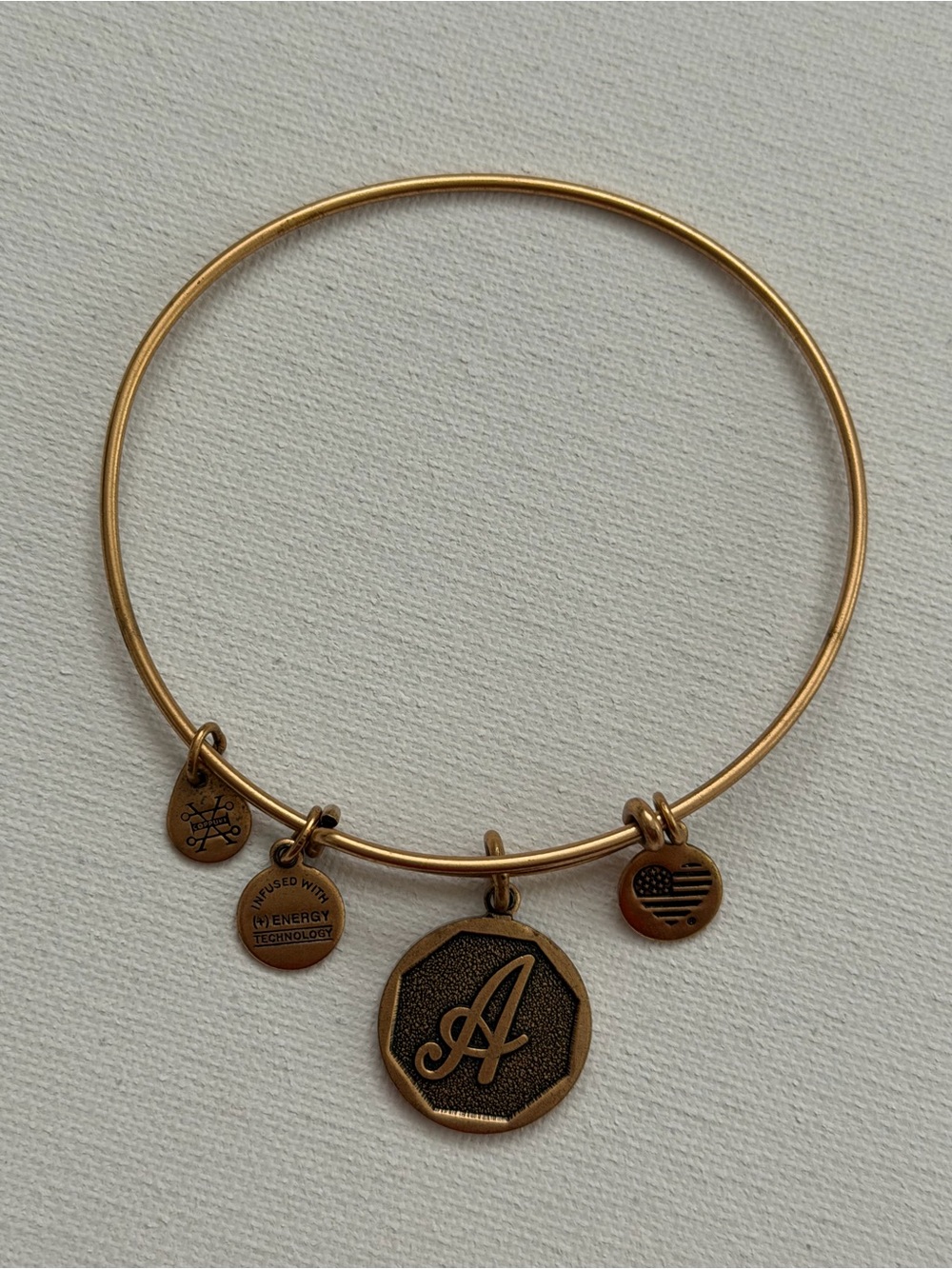 ALEX AND ANI Monogram 'A' Gold-Tone Charm Bangle Bracelet